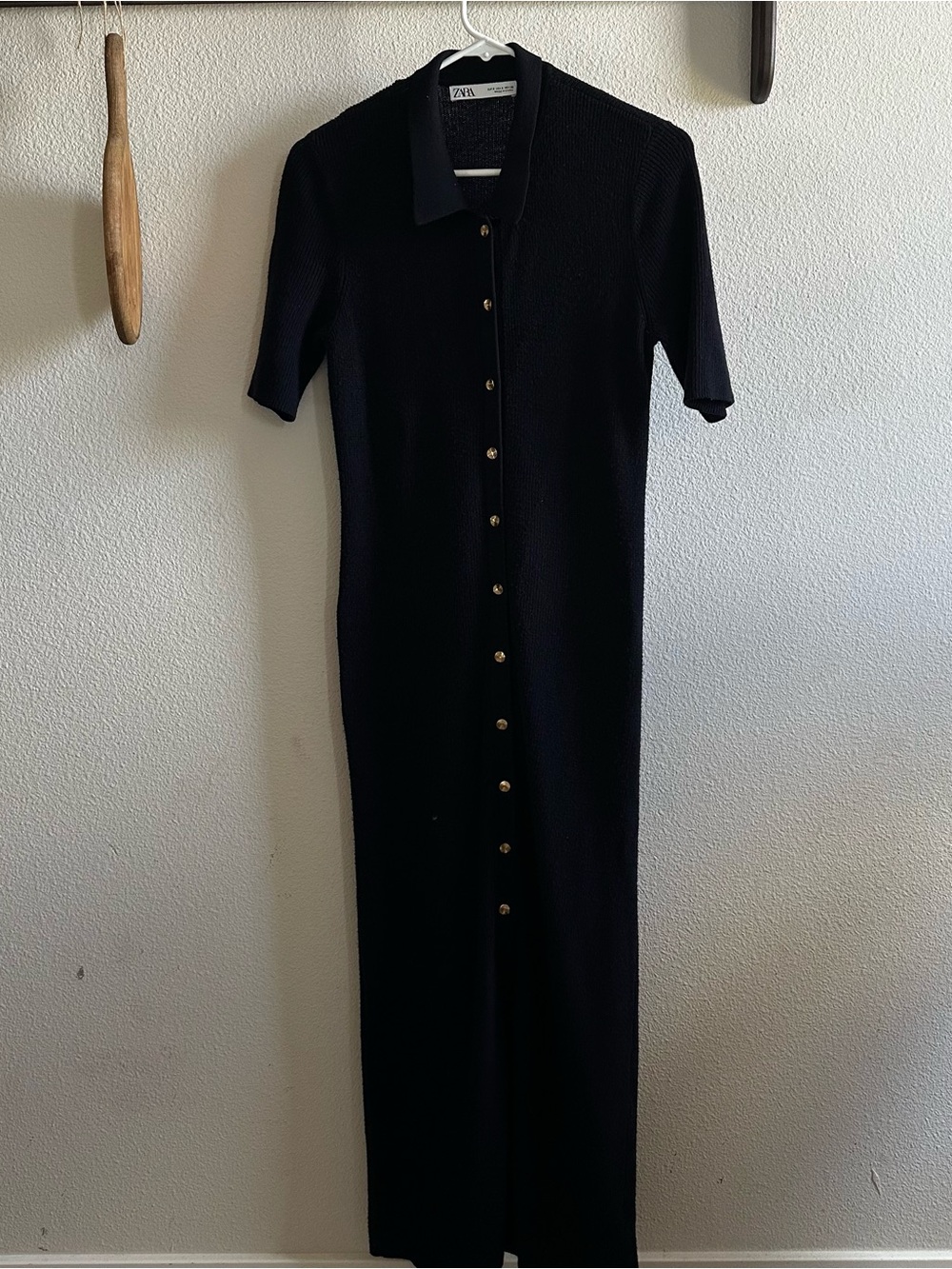 ZARA navy blue Button-Front Polo Knit Dress